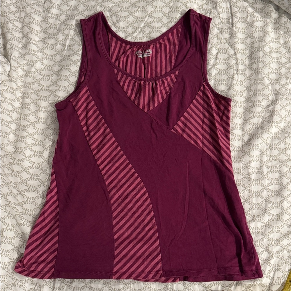 Royal Robbins Burgundy and Pink Striped Top